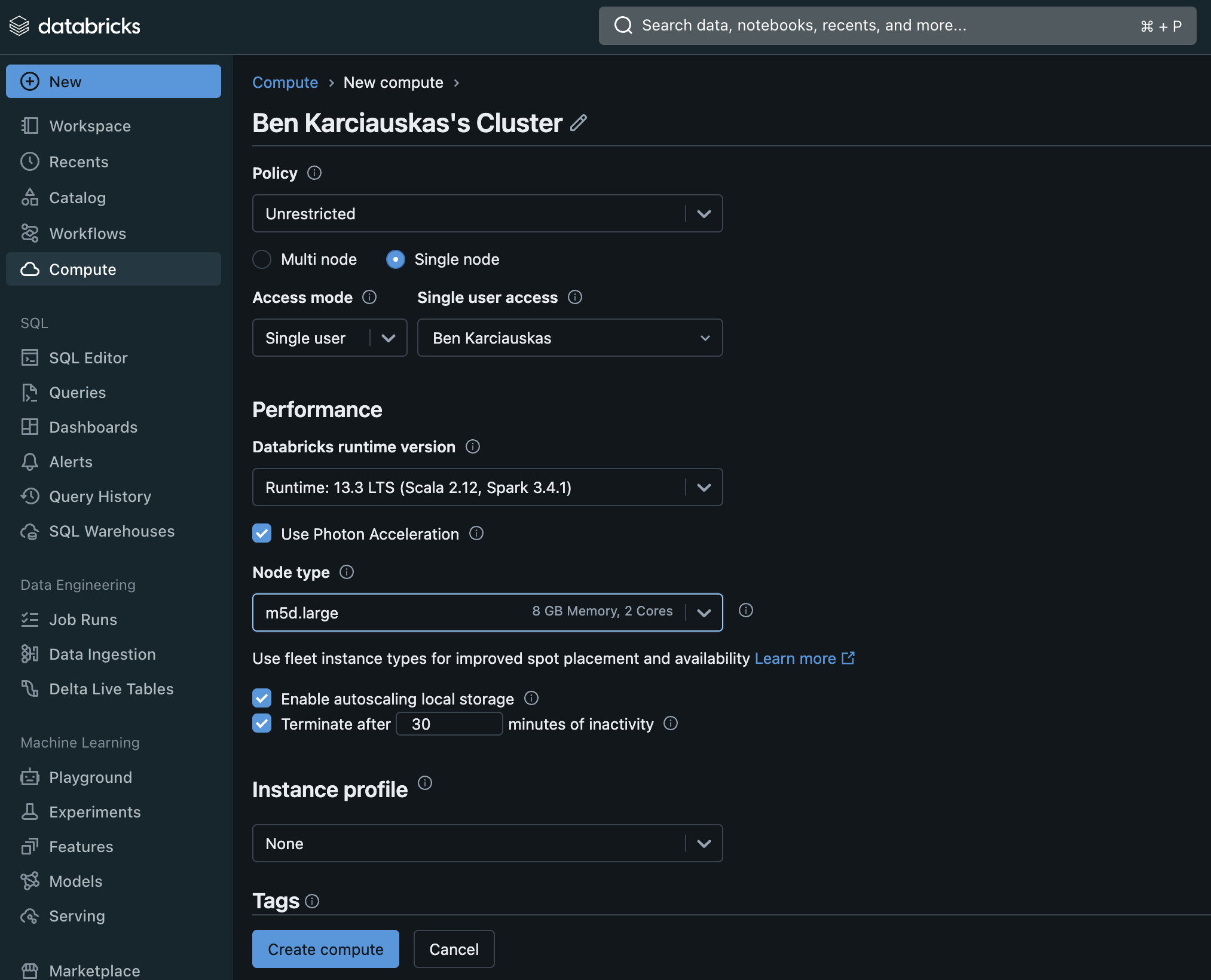 Creating a Databricks cluster